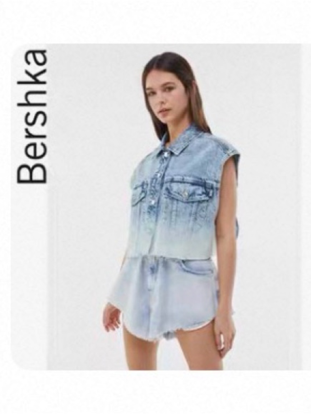 Bershka Two-Tone Light Blue Denim Vest,SZ S